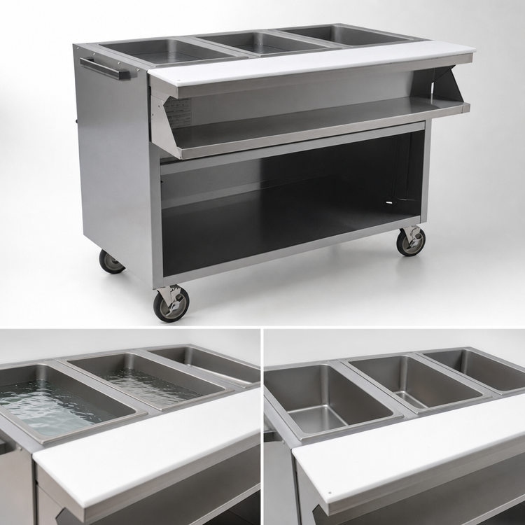 Product image #3 for Spec-Master Mobile Sealed Well Hot Food Table, Open Front Cabinet Base, (2) 12 x 20 Pans, 120V
