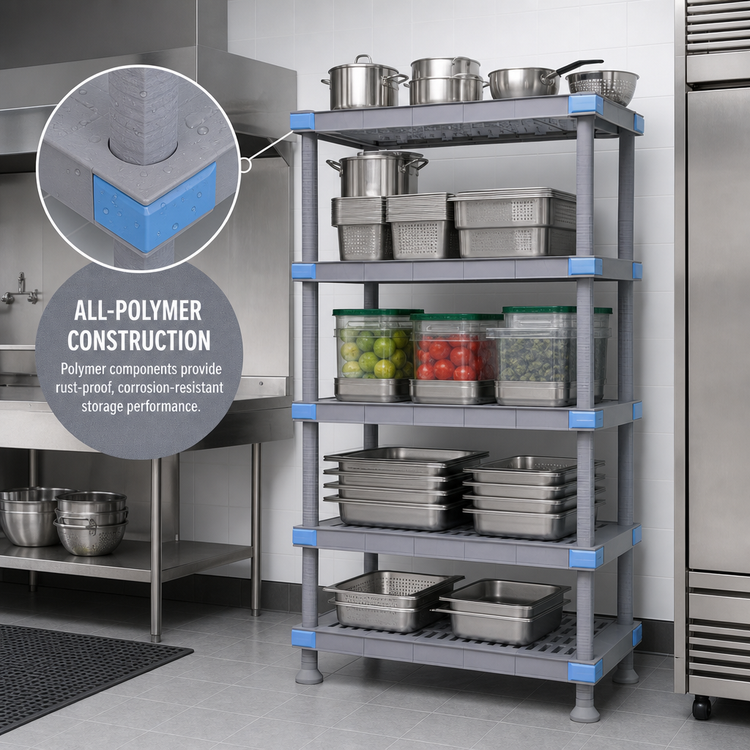 Product image #3 for Millenia 72-Inch Wide x 18-Inch Deep x 74-Inch High 5-Shelf Polymer Stationary Starter Shelving Unit with Dunnage Stand