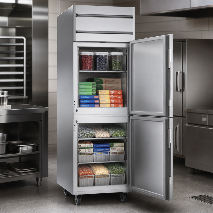 Product image #3 for Beverage Air Horizon Series One-Section Reach-In Freezer, 21.06 Cu. Ft., 2 Half Solid Doors, Top-Mounted Self-Contained, Stainless Steel