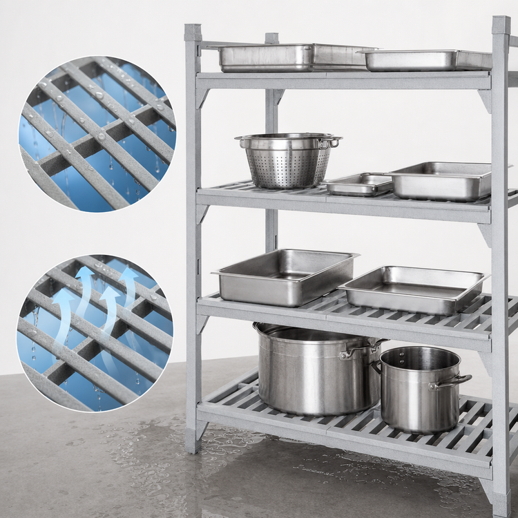 Product image #4 for Cambro Camshelving Premium 18" x 36" 4-Shelf Vented Shelf Kit, Speckled Gray