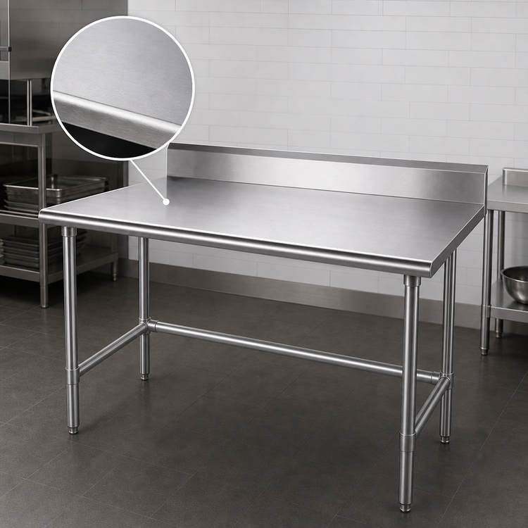 Product image #3 for Advance Tabco 84" x 30" 16-Gauge 430 Stainless Steel Work Table with 5" Backsplash and Galvanized Open Base