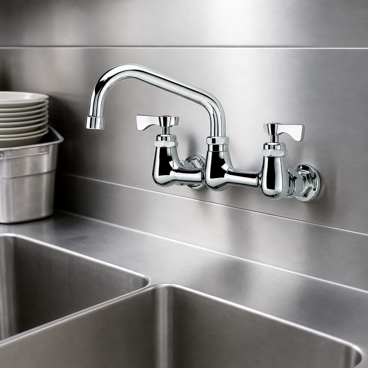 Product image #3 for Krowne Royal Series Backsplash-Mounted Commercial Faucet with 8-Inch Centers and 6-Inch Swing Spout