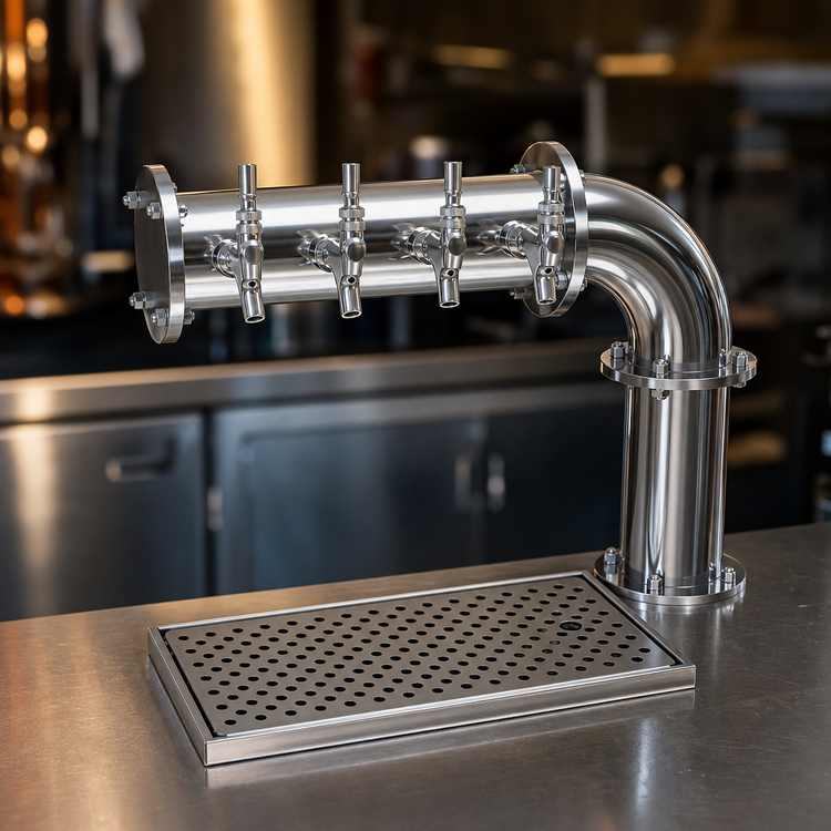 Product image #4 for Glastender Countertop Pipe Cantilever Draft Dispensing Tower with 4 Stainless Steel Faucets, Air-Cooled