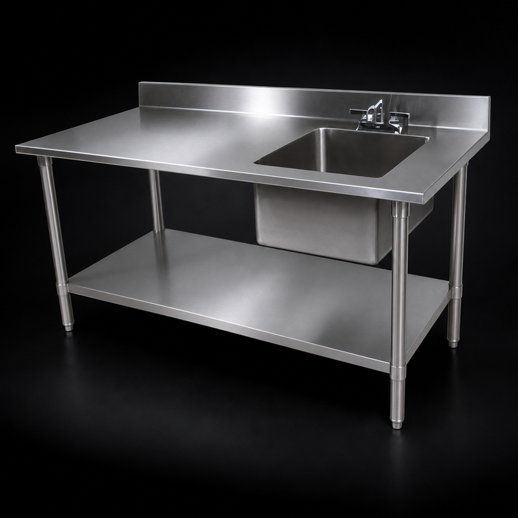 Product image #3 for John Boos 60-Inch x 30-Inch Stainless Steel Sink Work Table with Right-Side Prep Sink and 5-Inch Backsplash