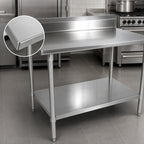 Thumbnail image #3 for John Boos Stallion ST4R5-36144GSK 144 x 36-Inch Stainless Steel Work Table with 5-Inch Backsplash, 14-Gauge Type 300 Top and Undershelf
