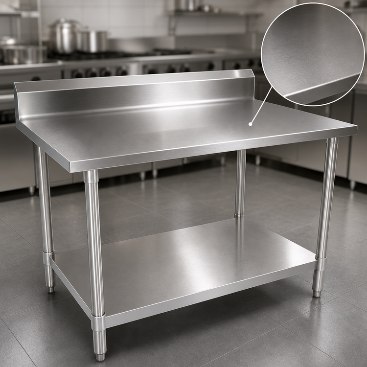 Product image #3 for John Boos Stallion 84" x 36" Stainless Steel Top Work Table with 5" Backsplash, Safety Edge, and Undershelf