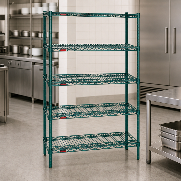 Product image #3 for Eagle Group Valu-Gard 5-Tier Stationary Wire Shelving Starter Unit, 42 x 18 x 74 Inches, Green Epoxy