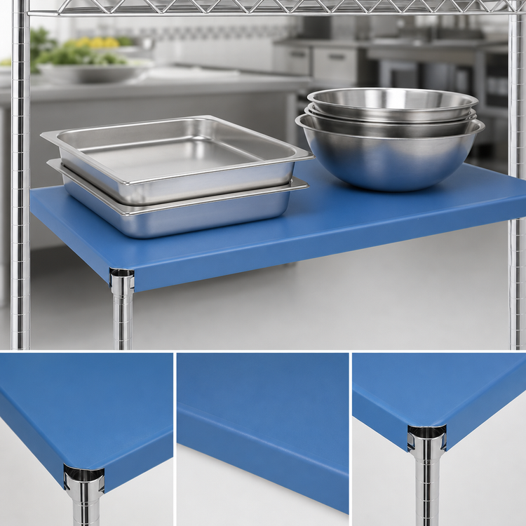 Product image #3 for Eagle Group QuadPlus 54 x 24 Inch Solid Blue Polymer Shelf Mat with MICROGARD Antimicrobial Protection and Chrome QuadTruss Frame