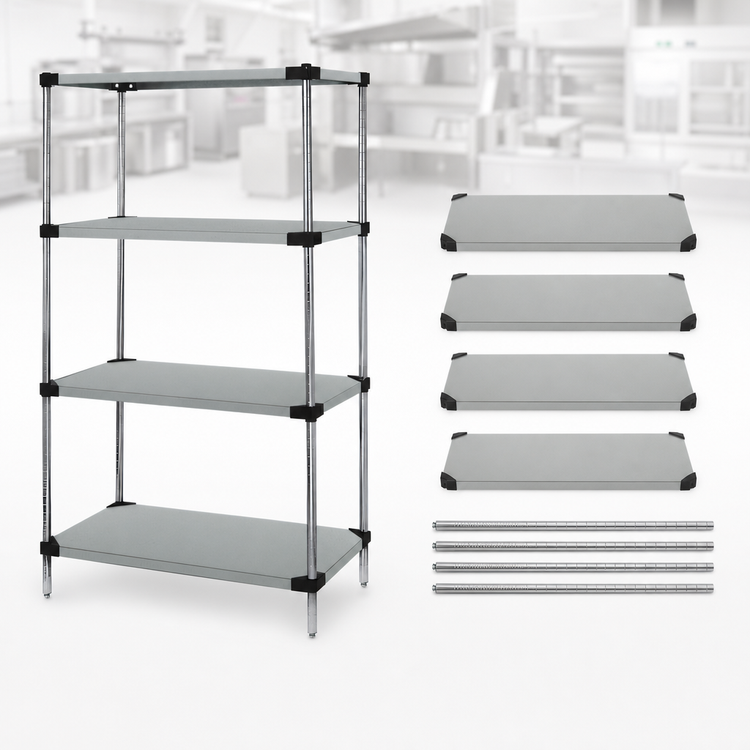 Product image #3 for Quantum 4-Shelf Solid Stainless Steel Shelving Starter Kit, 54 x 24 x 74 Inches
