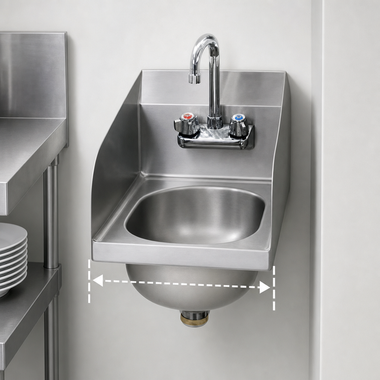 Product image #3 for Eagle Group HSAN-10-F-LRS Wall-Mounted Hand Sink with Faucet, Basket Drain and Side Splashes, 12-Inch Side-to-Side