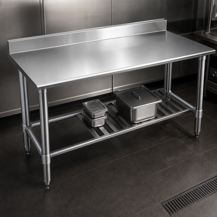 Product image #3 for Eagle Deluxe Series 60" x 30" Stainless Steel Work Table with 4-1/2" Backsplash and Galvanized Base