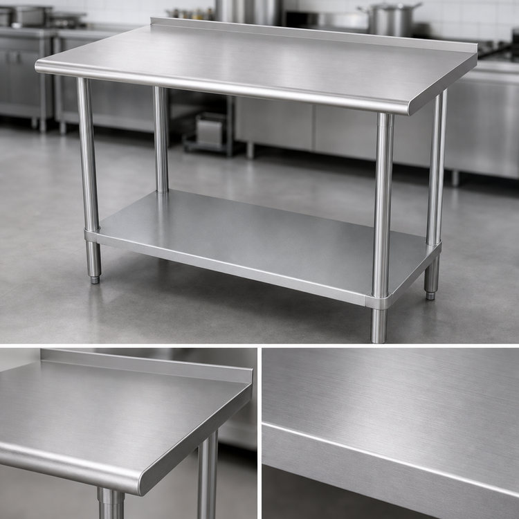 Product image #3 for Advance Tabco 84-Inch x 36-Inch 16-Gauge 430 Stainless Steel Work Table with 1-1/2-Inch Rear Up-Turn and Galvanized Undershelf