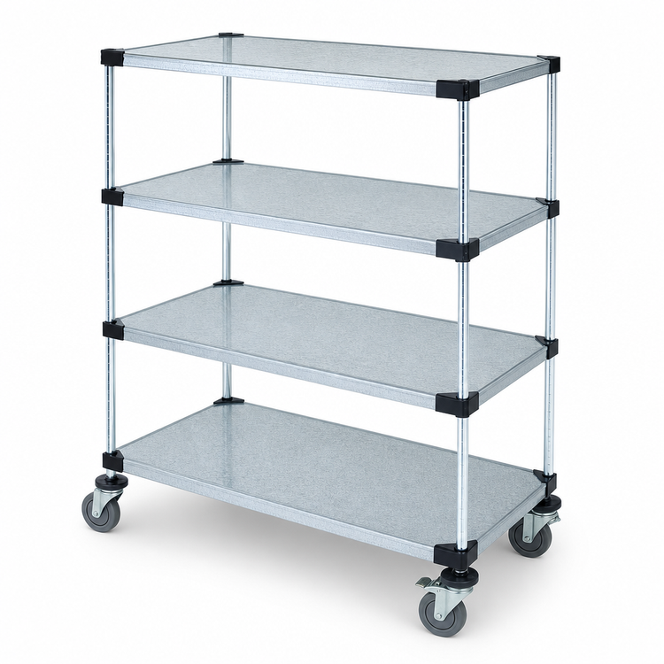 Product image #3 for 60"W x 24"D x 69"H Mobile Cart with 4 Solid Galvanized Steel Shelves