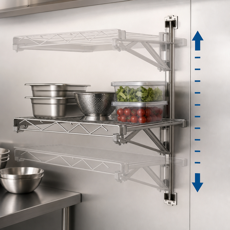 Product image #3 for Eagle Group Adjustable Post Wire Wall Mount Prepackaged Mid Unit for 24-Inch Deep Shelves, 54-Inch Post, Stainless Steel