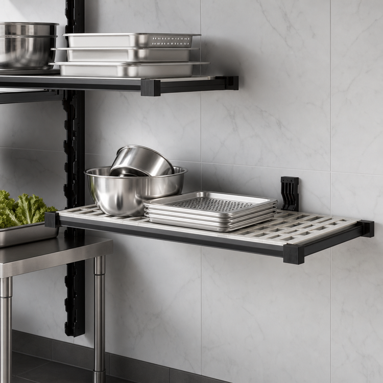 Product image #3 for Cambro Camshelving Elevation 18 x 30 Inch Wall-Mounted Add-On Shelf Kit, Vented, Brushed Graphite
