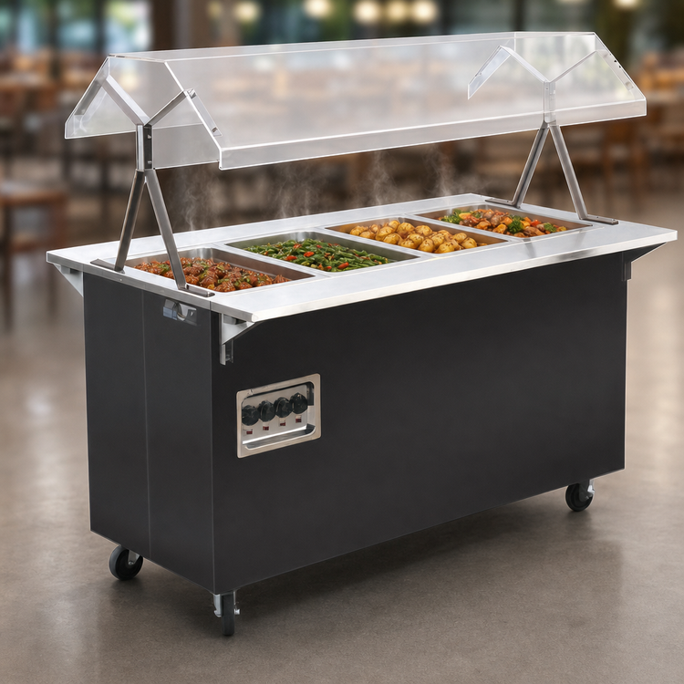 Product image #3 for Vollrath 2-Series Affordable Portable 4-Well Mobile Hot Food Station with Buffet Breath Guard and Enclosed Storage Base