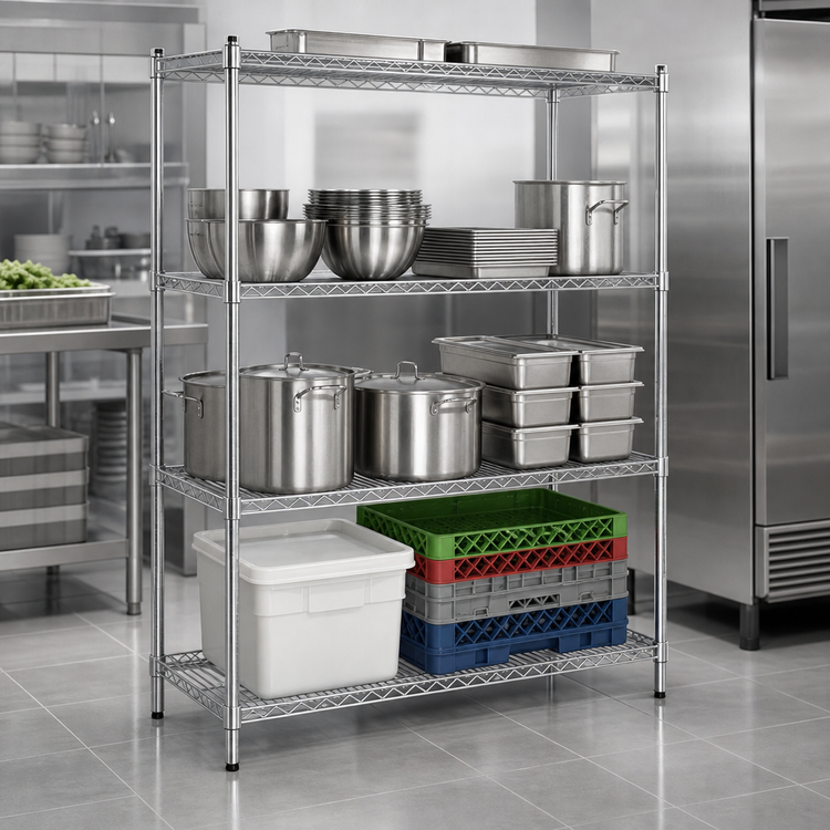 Product image #3 for Steel Works Stainless Heavy Duty 4-Tier Stationary Wire Shelving Unit, 72 x 21 x 74 Inches, Chrome Finish