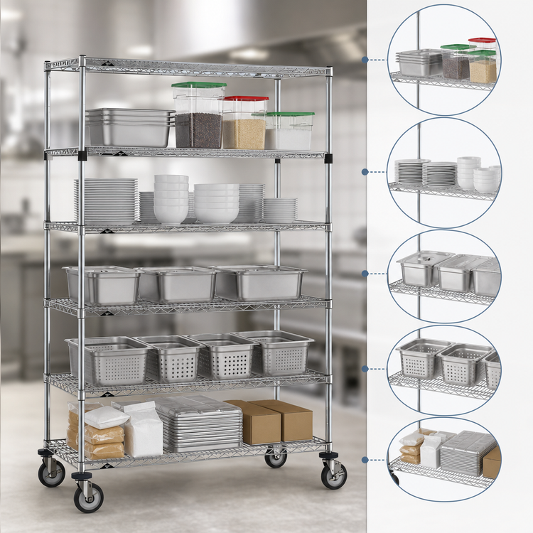 Product image #3 for Metro Super Erecta 5-Tier Wire Stem Caster Cart, 48 x 24 x 68 Inches, Chrome Plated