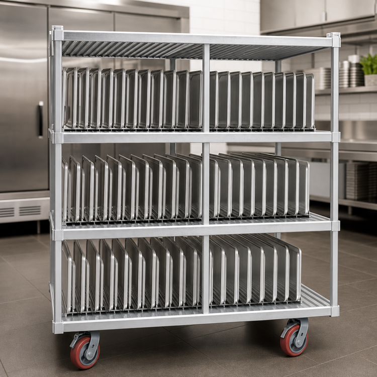 Product image #3 for Channel Manufacturing FTDR-4 Mobile 3-Tier Aluminum Tray Drying Rack, 63W x 30D x 60H