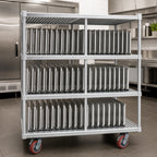 Thumbnail image #3 for Channel Manufacturing FTDR-4 Mobile 3-Tier Aluminum Tray Drying Rack, 21 Slots/Shelf, 2-3/4" Spacing, 63W x 30D x 60H