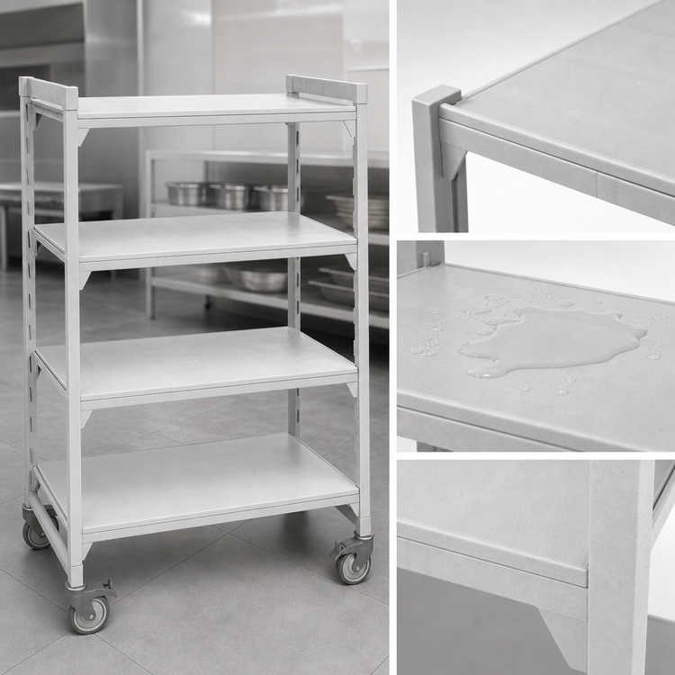 Product image #4 for Cambro Camshelving Premium 4-Tier Solid High Density Mobile Starter Unit, 21 x 42 x 75-1/4 Inches, Speckled Gray
