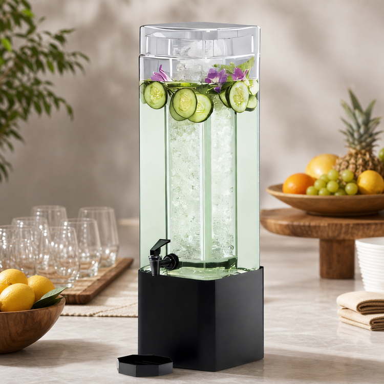 Product image #3 for Mission 3-Gallon Square Glass Beverage Dispenser with Ice Chamber, Drip Tray, and Black Powder-Coated Metal Base