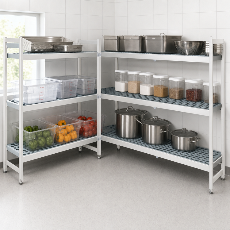 Product image #3 for Fermostock 4-Tier Corner Expansion Polymer Shelving Unit Kit, 64W x 22D x 66H