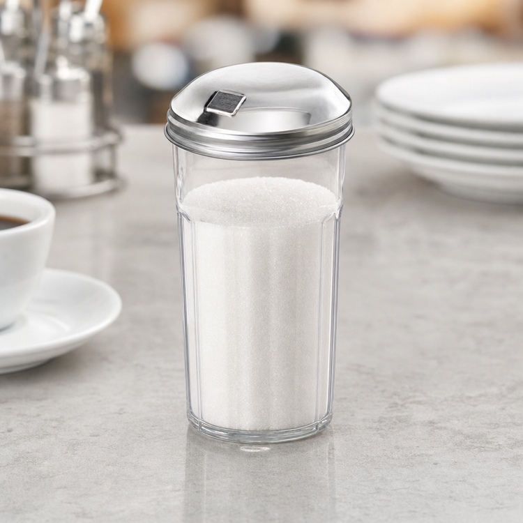 Product image #3 for American Metalcraft 12 oz. Clear SAN Plastic Nestable Sugar Pourer/Shaker with Stainless Steel Top