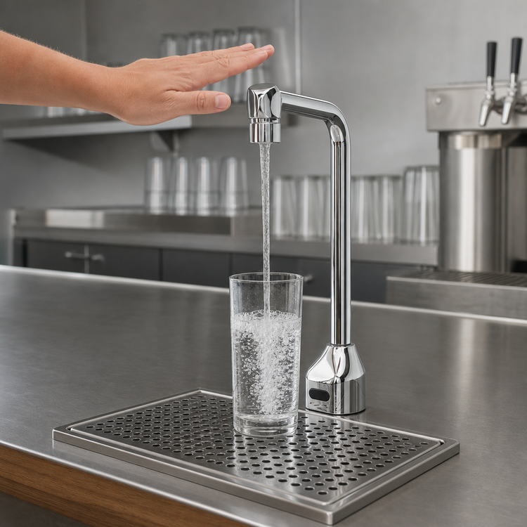 Product image #3 for T&S ChekPoint Touchless Electronic Sensor Glass Filler with Water Filtration Kit, 12-Inch High, Single-Hole Deck Mount, Chrome-Plated Brass