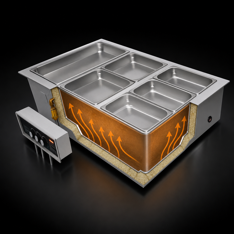 Product image #3 for Hatco Drop-In Modular/Ganged Insulated Heated Well with Auto-Fill and Drain, 4 Full-Size Pan Capacity