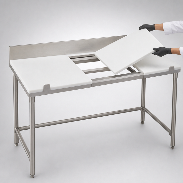 Product image #3 for 108 Inch x 30 Inch Poly Top Cutting Table with 4-1/2 Inch 304 Stainless Steel Backsplash