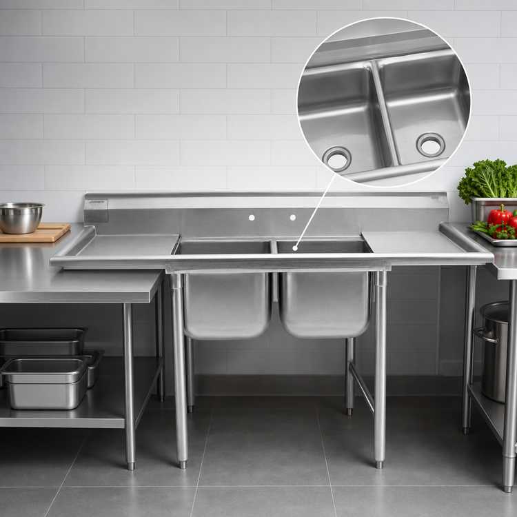 Product image #3 for Eagle Group 314 Series Two-Compartment Commercial Sink, 45-1/2" W x 31-3/4" D, 304 Stainless Steel