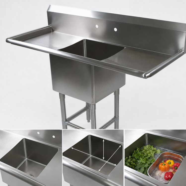 Product image #3 for John Boos Pro-Bowl 1-Compartment Stainless Steel Sink with Left and Right Drainboards and 10-Inch Backsplash, 59-1/4 Inch Wide