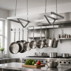 Thumbnail image #3 for Klinger's Trading SC36 Ceiling-Mounted Triple-Bar 304 Stainless Steel Pot Rack, 36 x 22 Inches