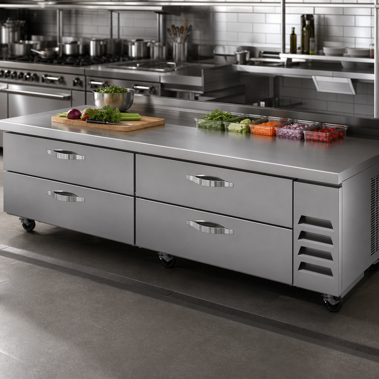 Product image #4 for Beverage-Air Four-Drawer Chef Base Refrigerator with 96-Inch Stainless Steel Worktop