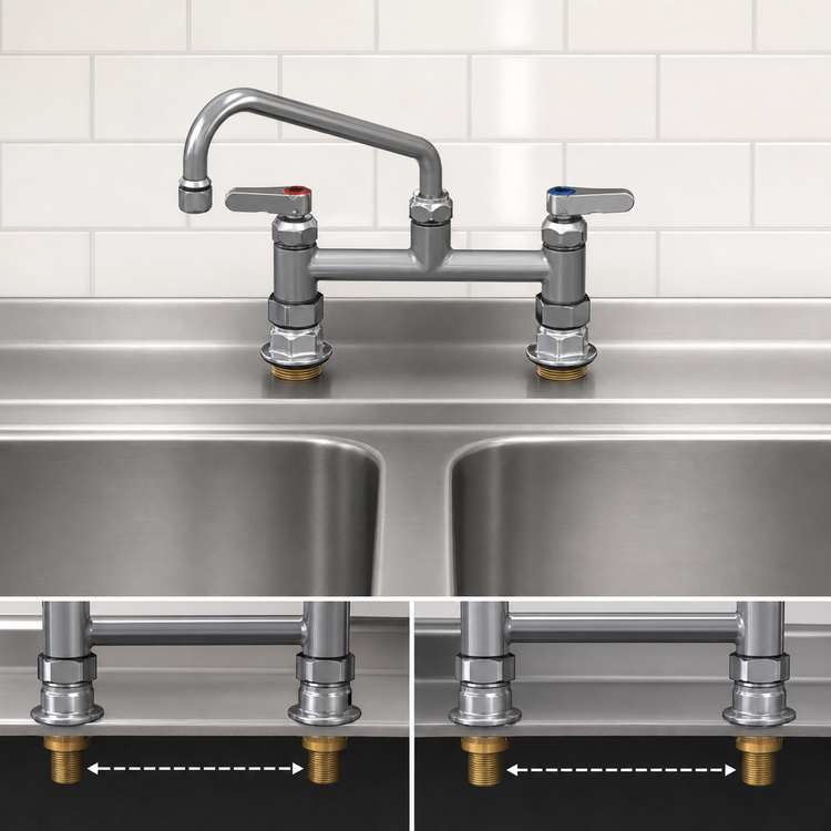 Product image #3 for T&S Brass Double Pantry Deck-Mount Mixing Faucet with 9-Inch Swing Nozzle and 8-Inch Adjustable Centers