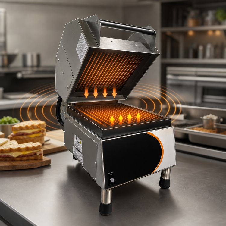 Product image #3 for Nemco PaniniPro Commercial Countertop Panini Press with Grooved Top & Bottom 10.5 x 10.5 Inch Non-Stick Aluminum Plates, 208V