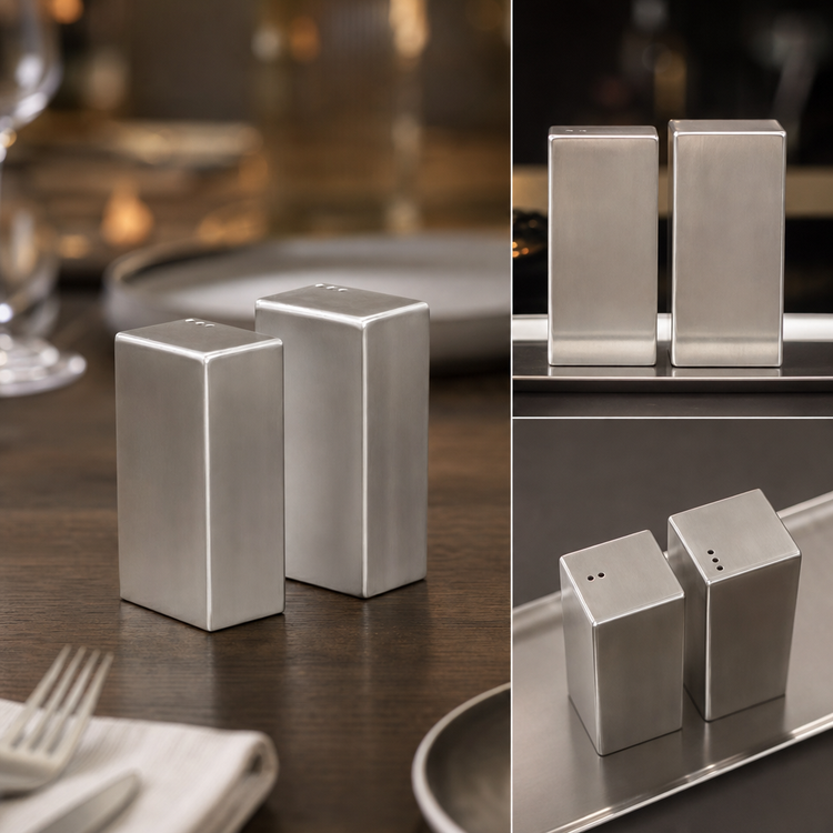 Product image #3 for Rectangular Stainless Steel Salt and Pepper Shaker Set, 2 oz., Brushed Finish