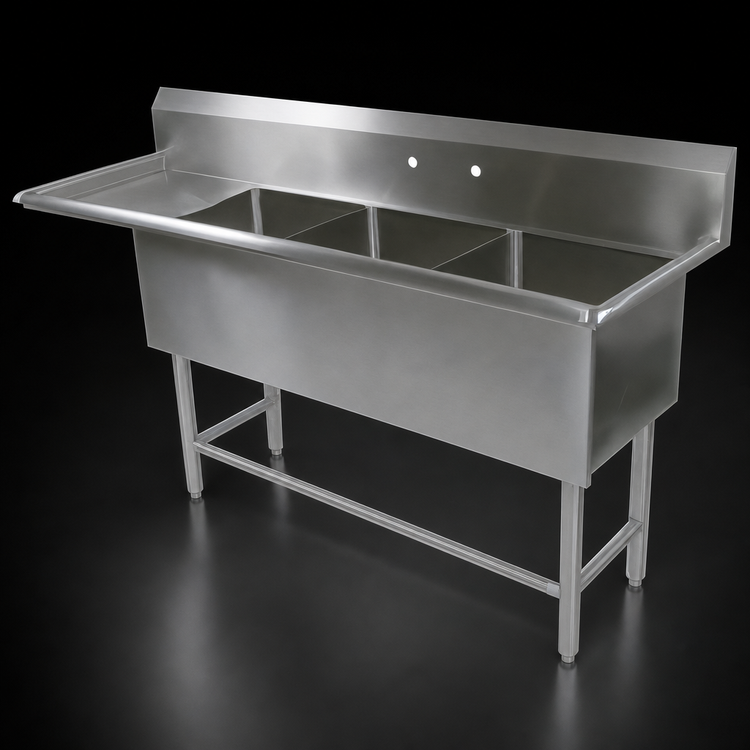 Product image #3 for John Boos Pro-Bowl 3-Compartment Sink with 30-Inch Left Drainboard, 30 x 24 x 12 Bowls, 16-Gauge Stainless Steel
