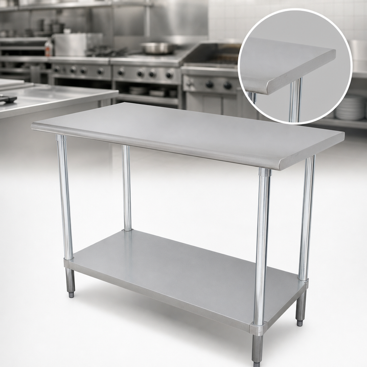 Product image #3 for Advance Tabco Special Value 48" x 30" Flat Top 16-Gauge 430 Stainless Steel Work Table with Adjustable Undershelf