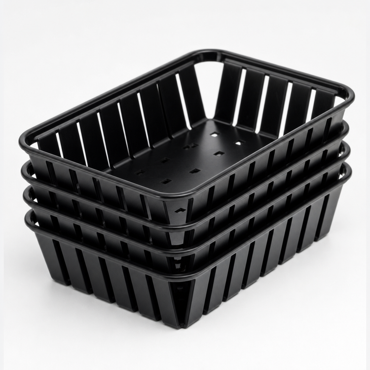 Product image #4 for Munchie Basket Rectangular Black ABS Plastic Fast Food Basket, 10-3/8 x 8 x 2-1/2 Inch