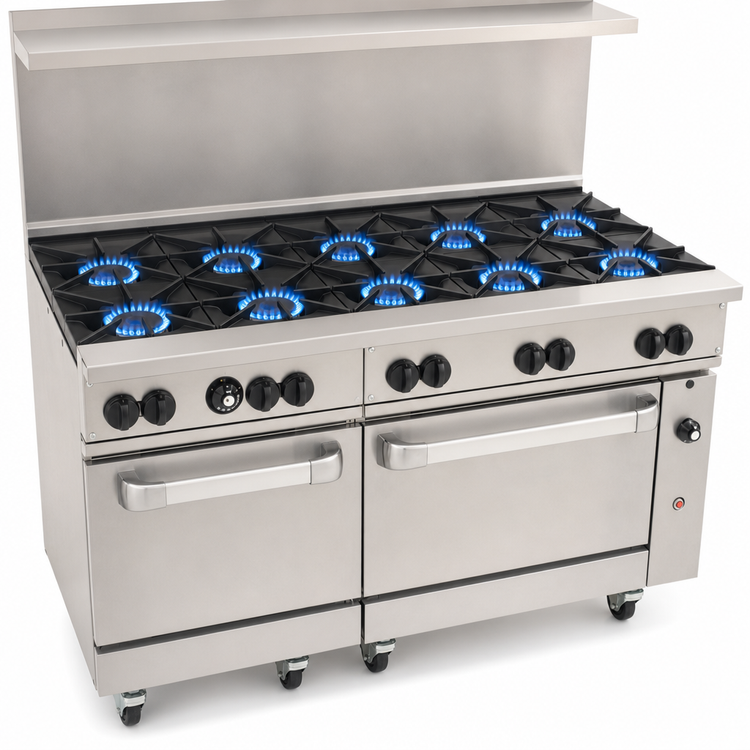 Product image #3 for Vulcan Endurance 60-Inch Natural Gas Commercial Range with 10 Open Burners and 2 Standard Ovens