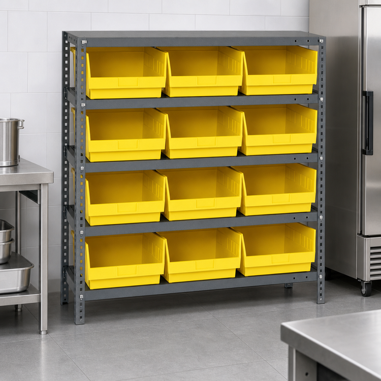 Product image #3 for Quantum Heavy-Duty Stationary Wire Shelving Unit with 5 Shelves and 12 Bins, 18 x 36 x 39 Inches