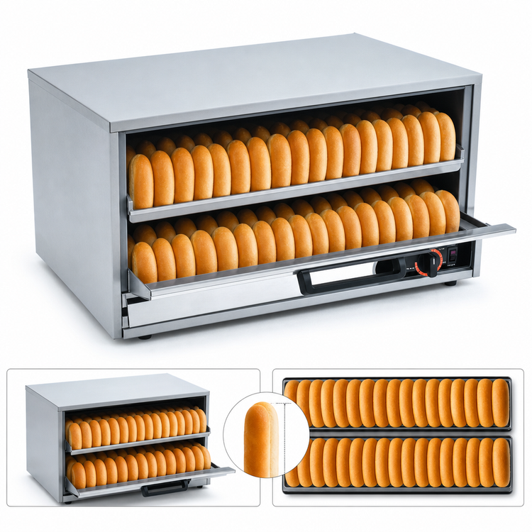 Product image #3 for Roll-A-Grill 48-Bun Moist Heat Bun/Food Warmer, 220V, Stainless Steel Countertop Unit