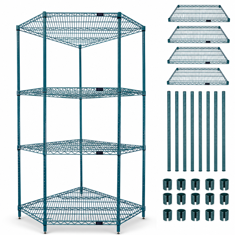 Product image #3 for Quantum 24 x 42 Inch 4-Shelf Wire Shelving Starter Kit, Green Epoxy Antimicrobial Finish