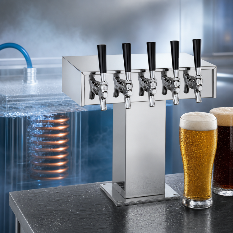 Product image #3 for Perlick Countertop Glycol-Cooled Tee Draft Beer Tower, 5-Faucet, Polished Chrome