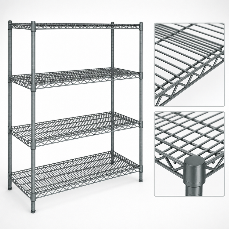 Product image #4 for Eagle Group Valu-Master 4-Tier Double-Mat Wire Shelving Starter Unit, 36W x 24D x 63H, Gray Epoxy
