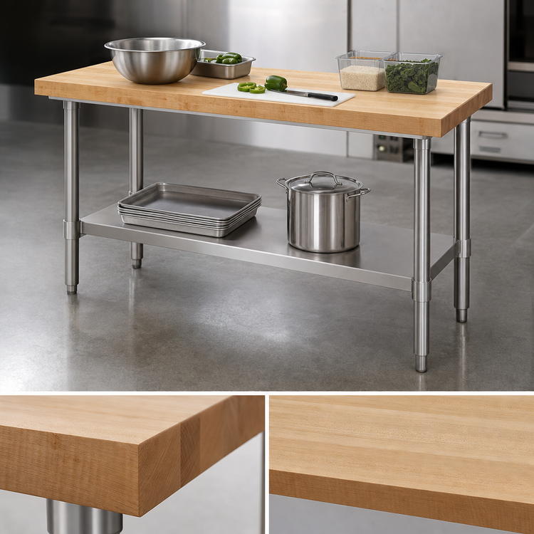 Product image #3 for Eagle Group 96-Inch x 24-Inch Hardwood Top Work Table with Stainless Steel Undershelf