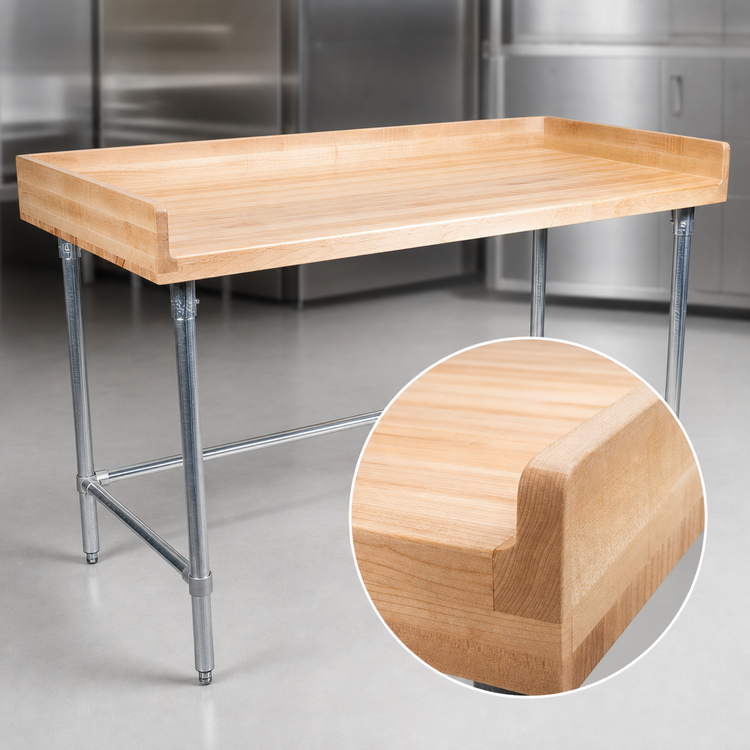 Product image #3 for BK Resources Stainless Steel Open Base Bakers Table with Hard Maple Top, 72 x 30 Inches