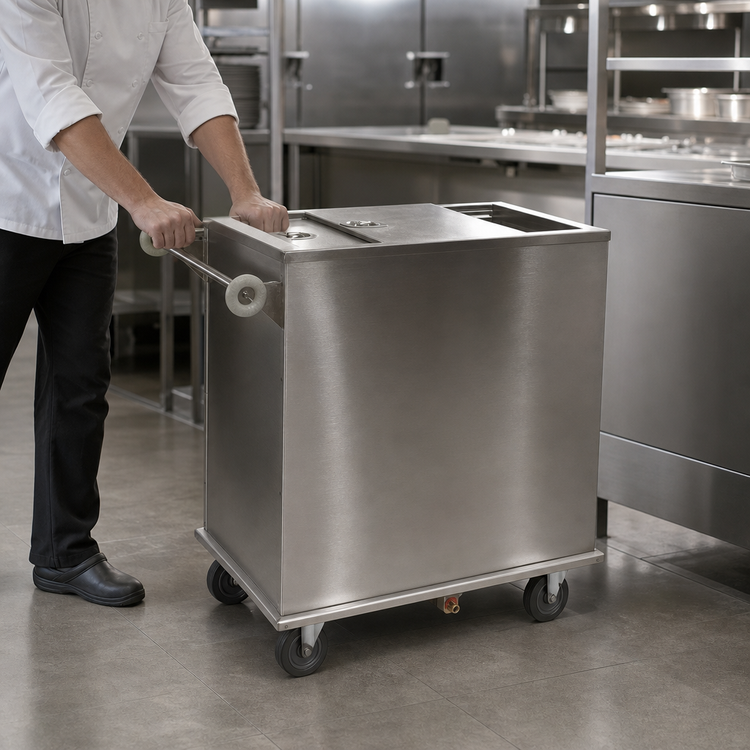 Product image #3 for Dinex Mobile Stainless Steel Ice Caddy with Sliding Cover, 200-Lb Capacity
